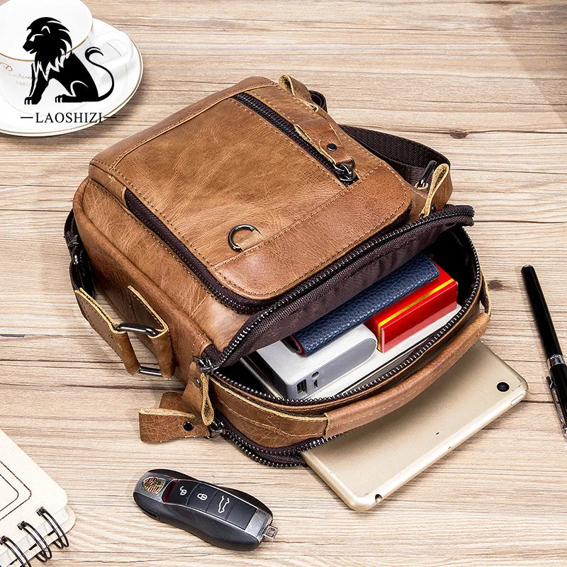 Men's 100% Genuine Leather Shoulder Bag – Compact Crossbody Handbag
