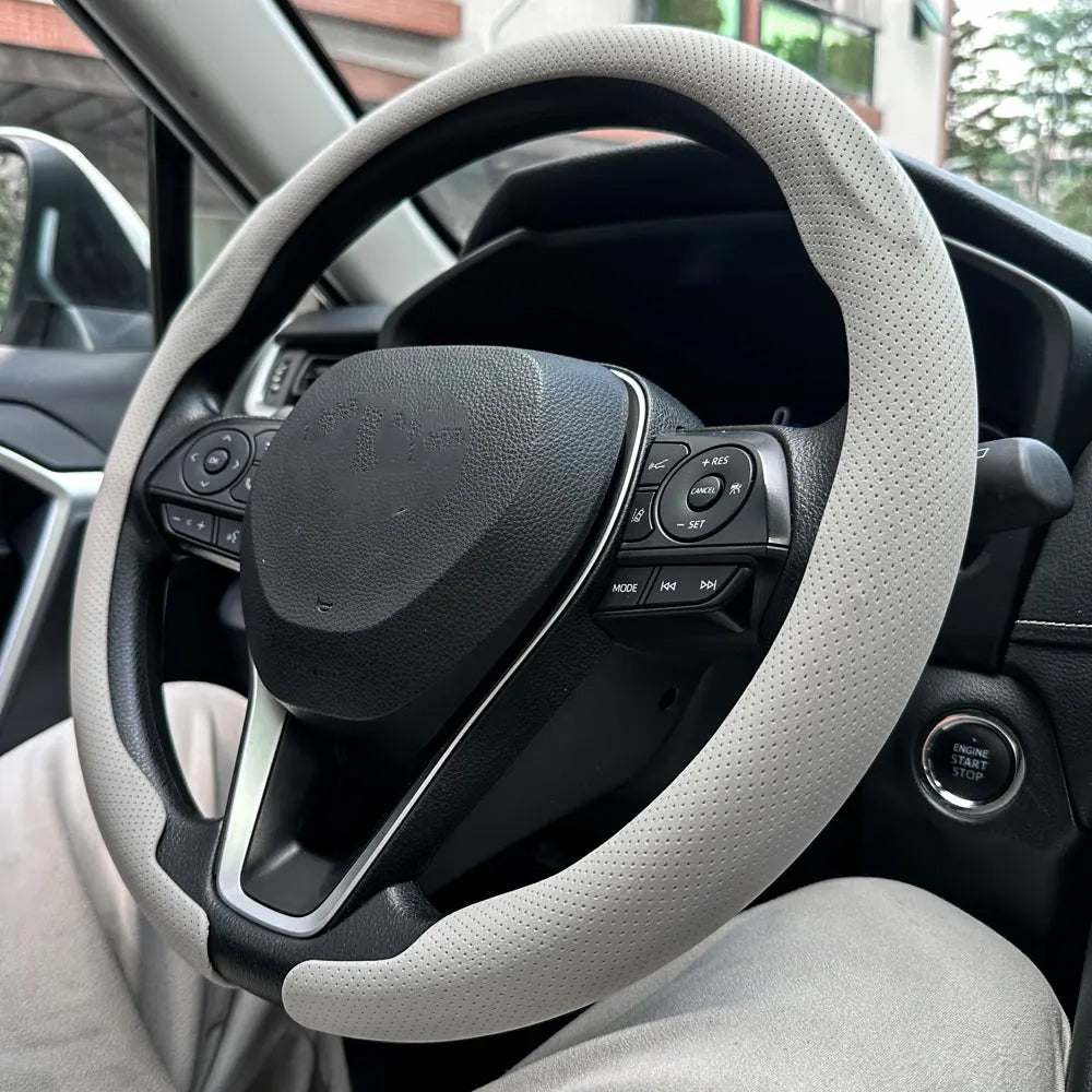 Universal Non-Slip Leather Steering Wheel Cover 36–38cm – Round & D Shape
