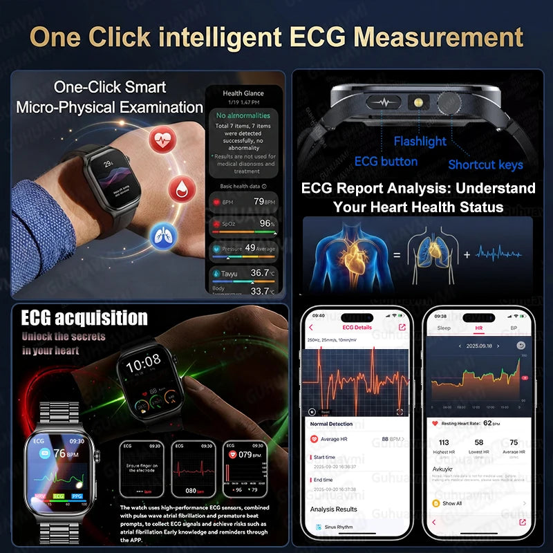 AMOLED Health Smartwatch with ECG, Blood Oxygen, Blood Pressure & Body Fat Tracking