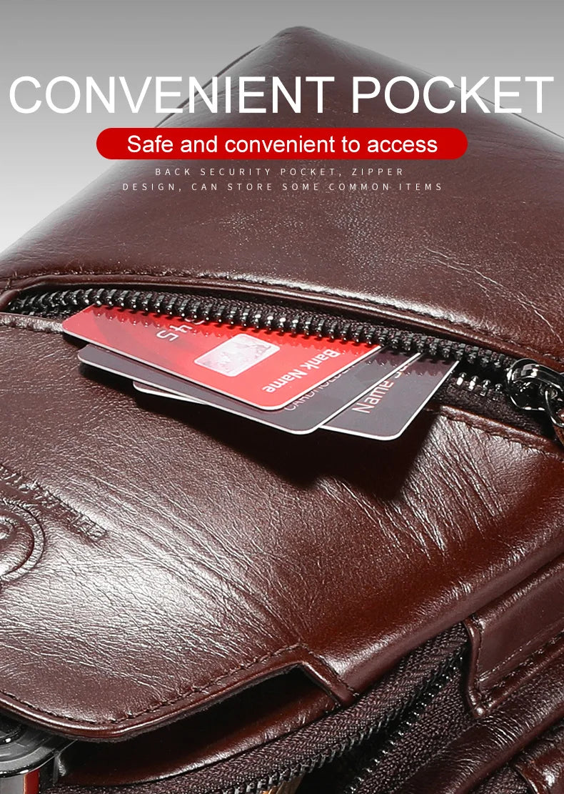 BULLCAPTAIN Men's Leather Chest Bag – Large Capacity Sling Messenger Bag XB-127