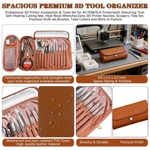 66x 3D Printer Tools Kit with Storage Case for FDM SLA Printers Deburring Tool Scrapers Metal Files Brushes Hand Drill Tweezers