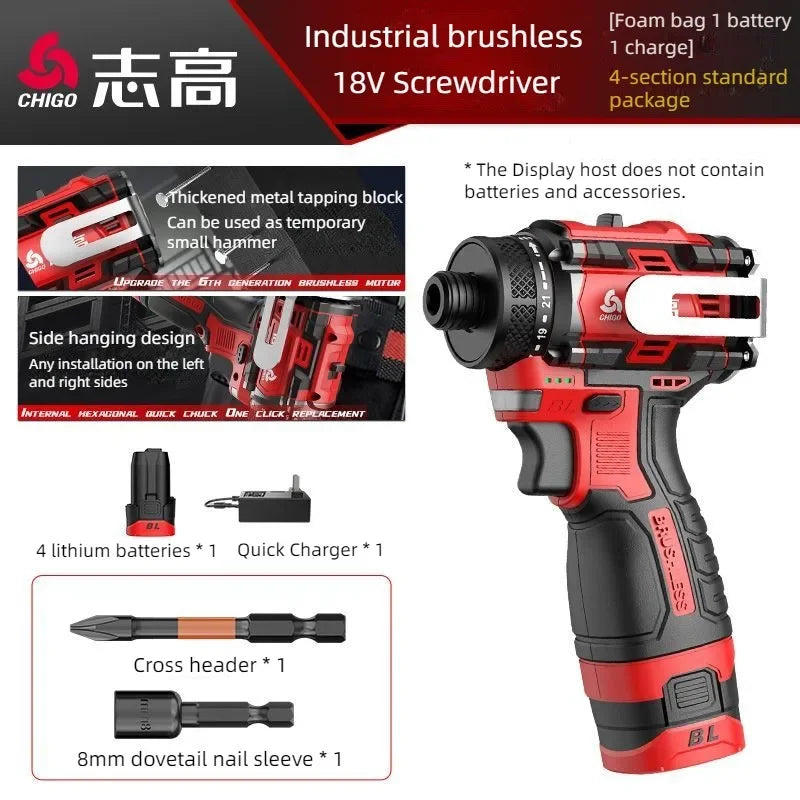 CHIGO 18V Brushless Cordless Drill Driver 80N.m — Li-ion Battery Included