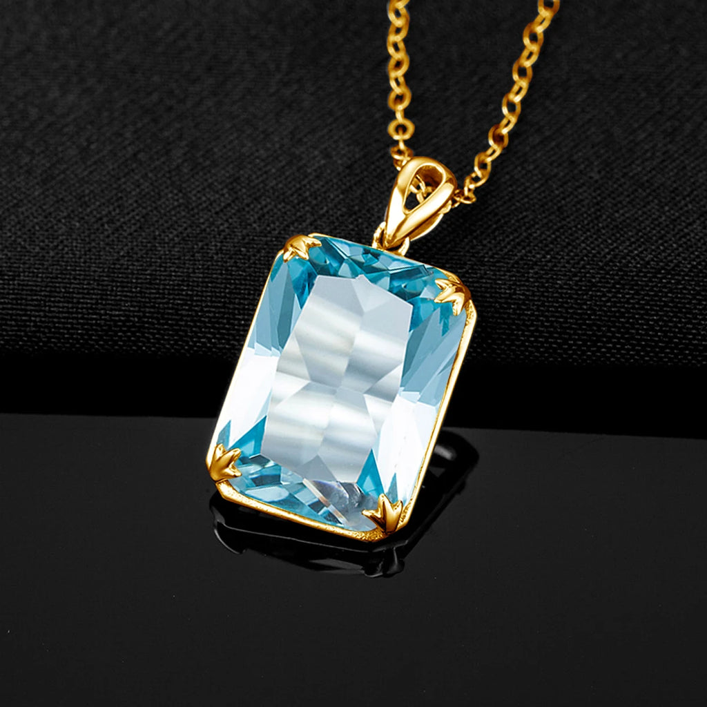 100% Real Silver 925 Necklace Pendant Aquamarine Women Jewelry Birthday Party Banquet Girl Accessories