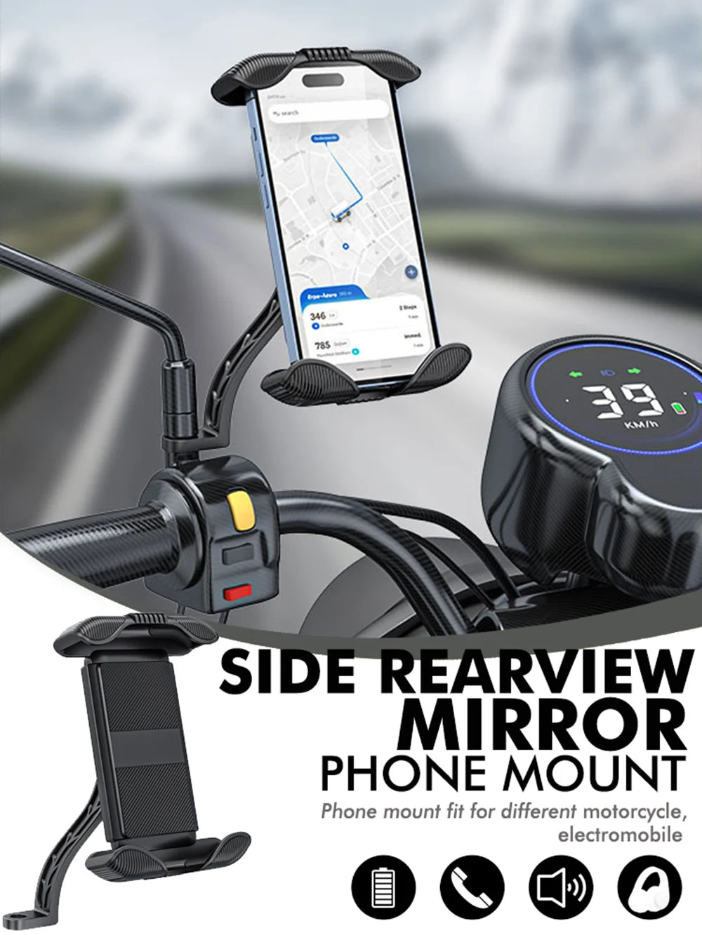 Bike Phone Holder Motorcycle Rearview Mirror Phone Mount Stand Bike Scooter Handlebar Cradle Clip Outdoor Navigation Universal