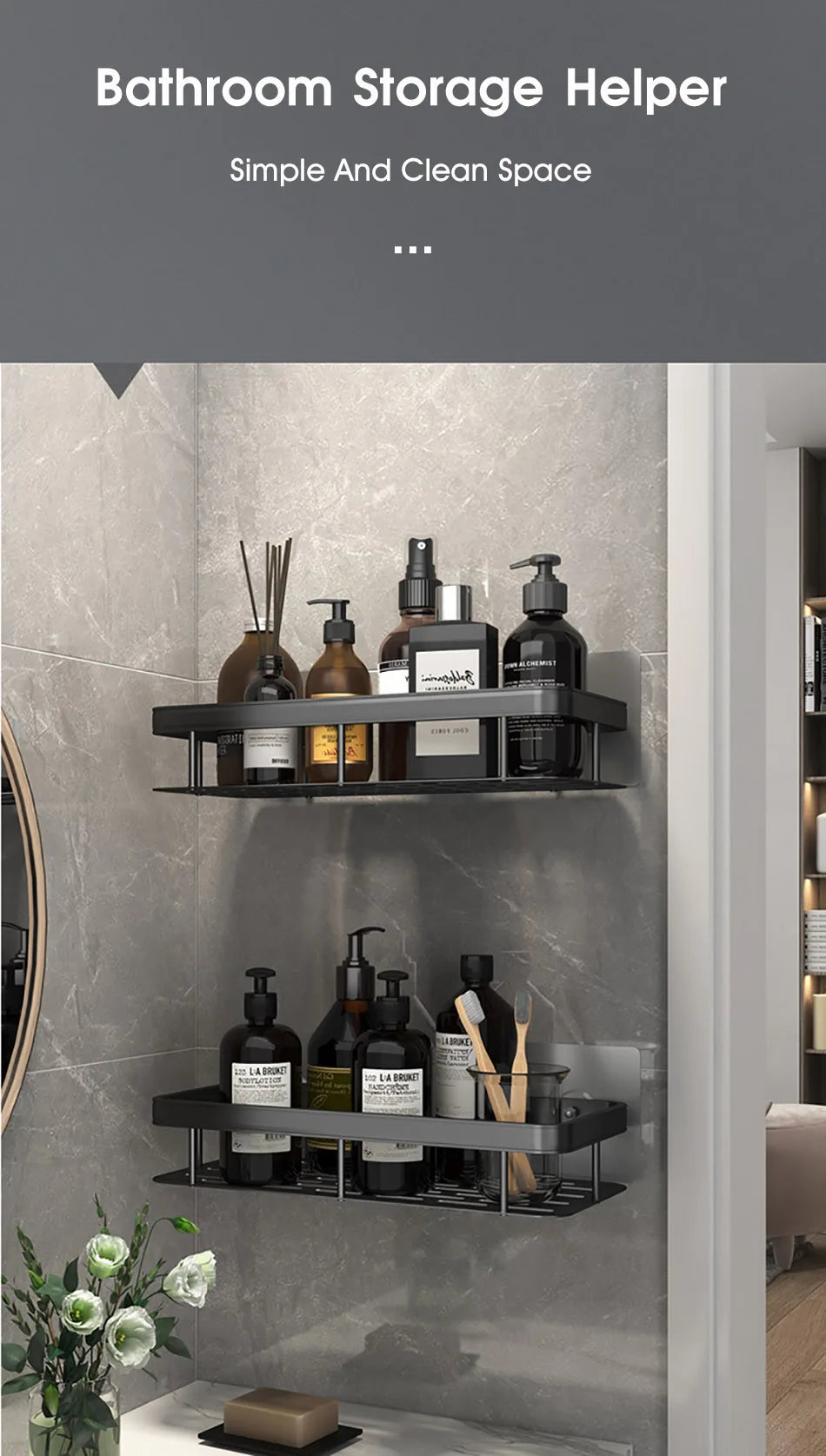 Bathroom Storage Rack No Drill Shelves Wall Mount Corner Shelf Shower Holder For WC Shampoo Organizer Bathroom Accessories
