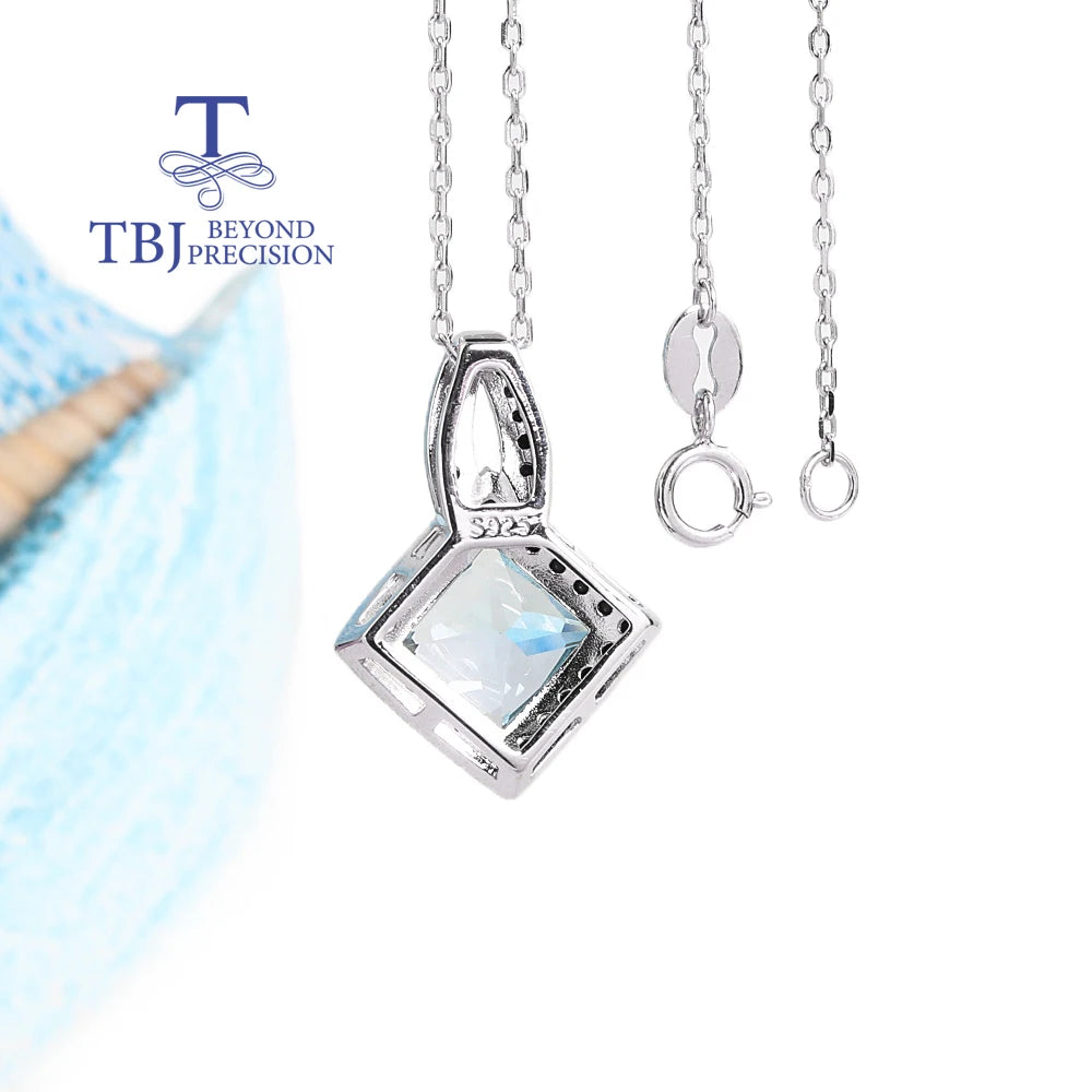 925 silver ring earrings pendant necklace natural sky blue Topaz real gemstone fine jewelry set for women's Daily and party wear
