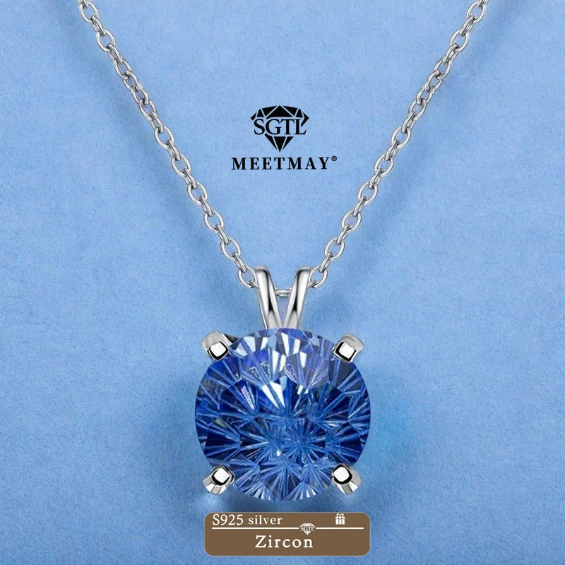 S925 sterling silver sparkle Pyrotechnic cut Cubic Zirconia pendant necklace for women fine jewelry simple classic colorful