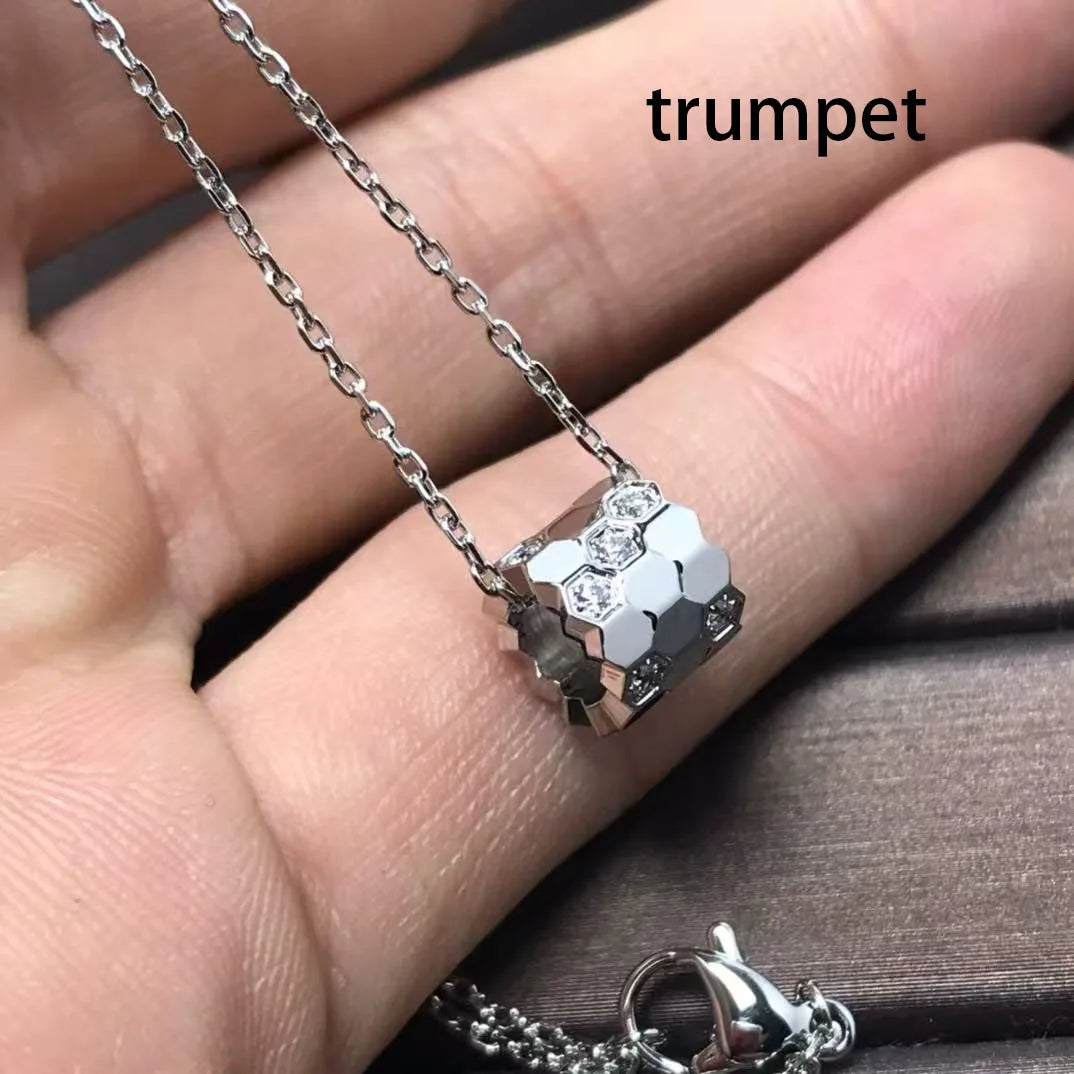 Honeycomb Design S925 Pure Silver Necklace With Diamond inlay, luxurious and Exquisite Women's Fashion Jewelry, Wedding Gift