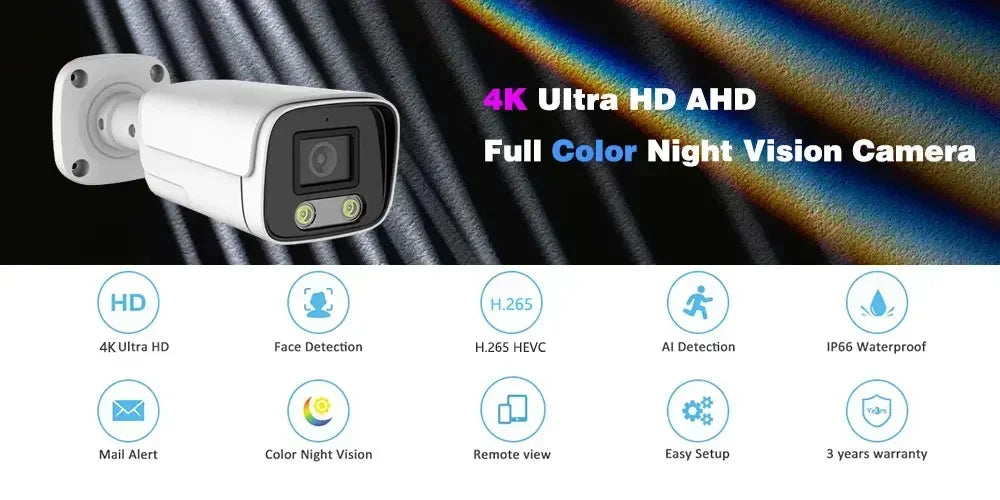 4K AHD Camera Full Color Night Vision CCTV Security Surveillance 8MP Outdoor Waterproof Analog Digital Video 5mp Home Camera