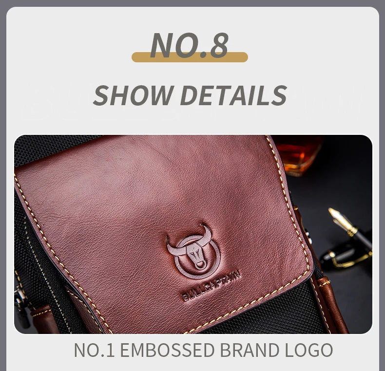 BULLCAPTAIN Men Chest Bag Head Layer Cowhide Men's Bag Casual Fashion Chest Belt Bag Popular Styles Business Shoulder Bag
