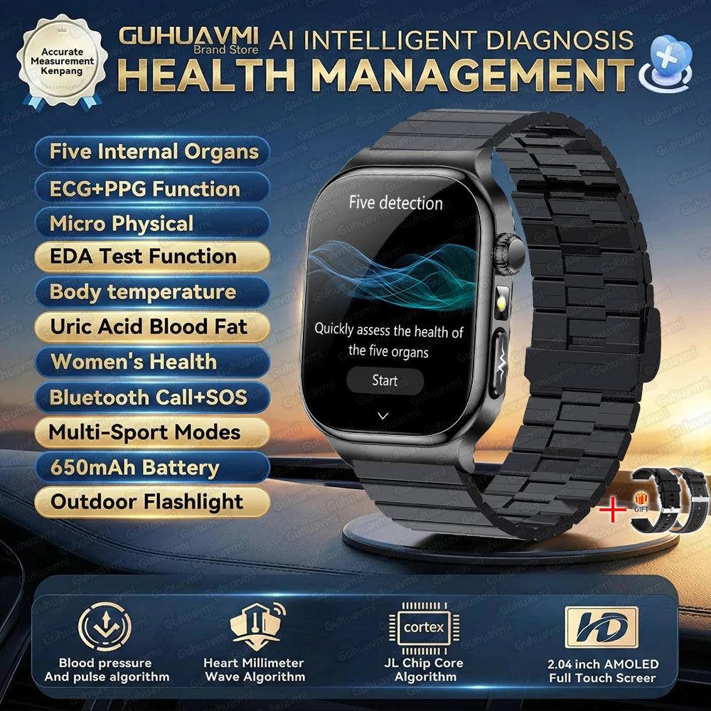 AMOLED Health Smartwatch with ECG, Blood Oxygen, Blood Pressure & Body Fat Tracking