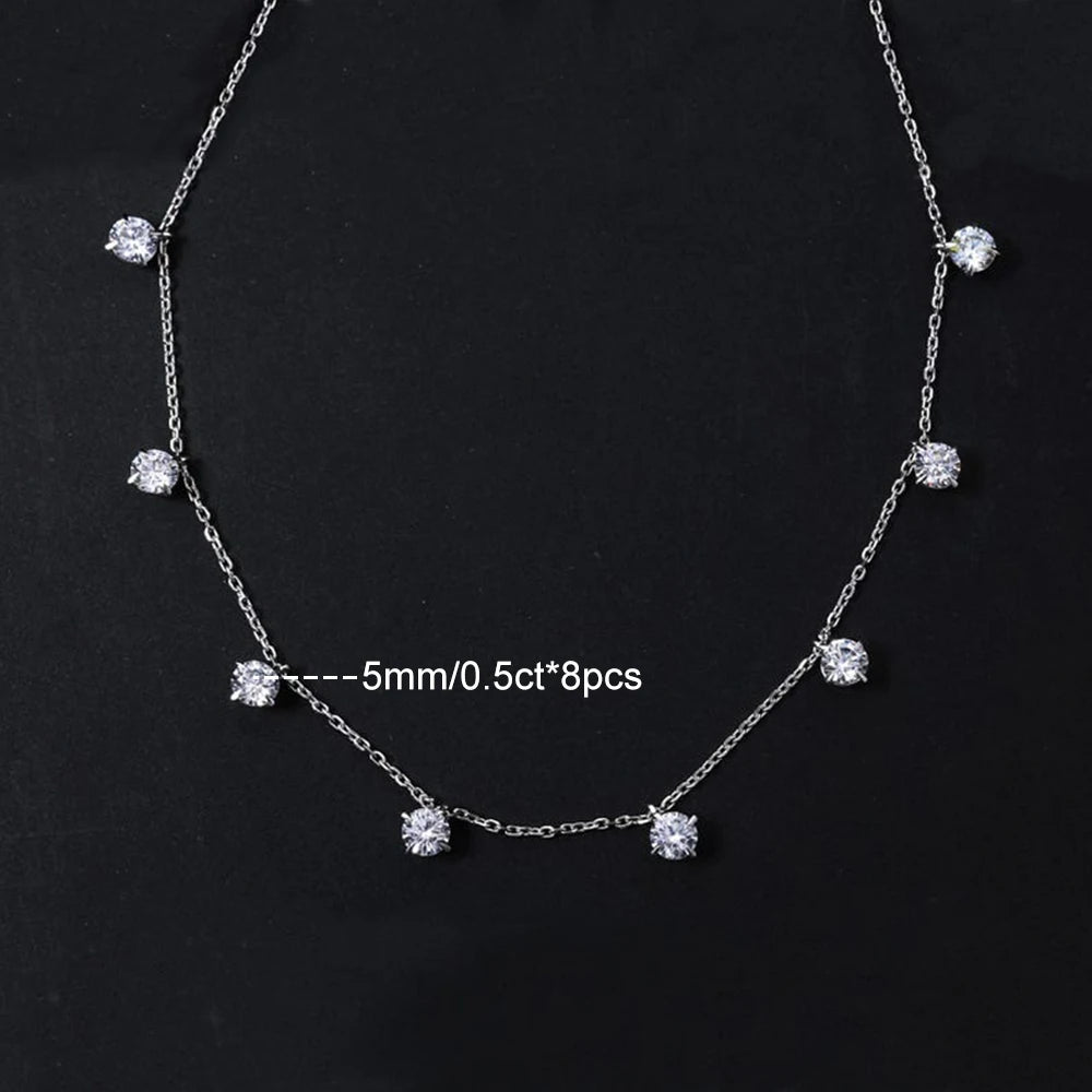 8 Stone Round Cut Real Moissanite Necklace for Women Floating Tiny Diamonds Neck Chain S925 Silver 18K Gold Plated Jewelry Gift