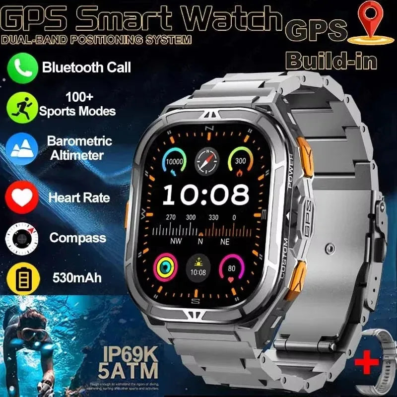 Men's GPS Smart Watch 1.96" AMOLED with Compass & Bluetooth Call