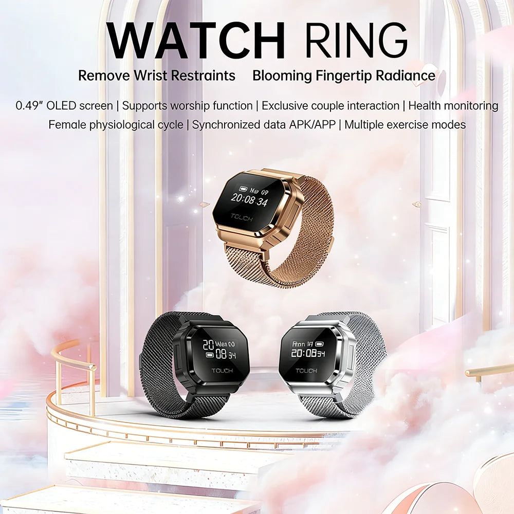 2026 New Smart Watch Ring 0.49" OLED Screen, Heart Rate Blood Oxygen Sleep Health Monitoring, 5ATM Waterproof, Multiple Sport
