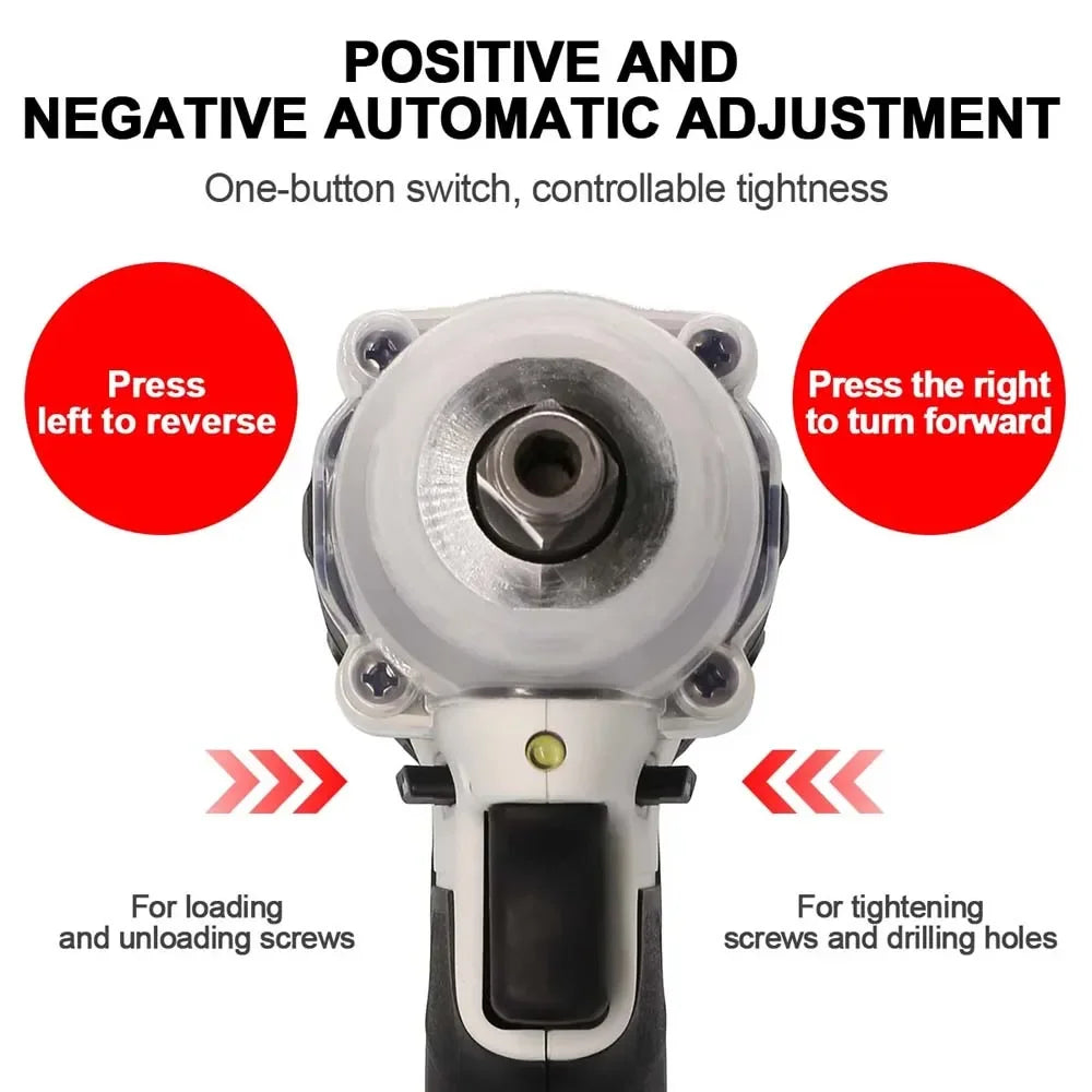 Cordless Electric Impact Wrench Set 380NM — Li-ion Battery High Power Driver with Toolbox