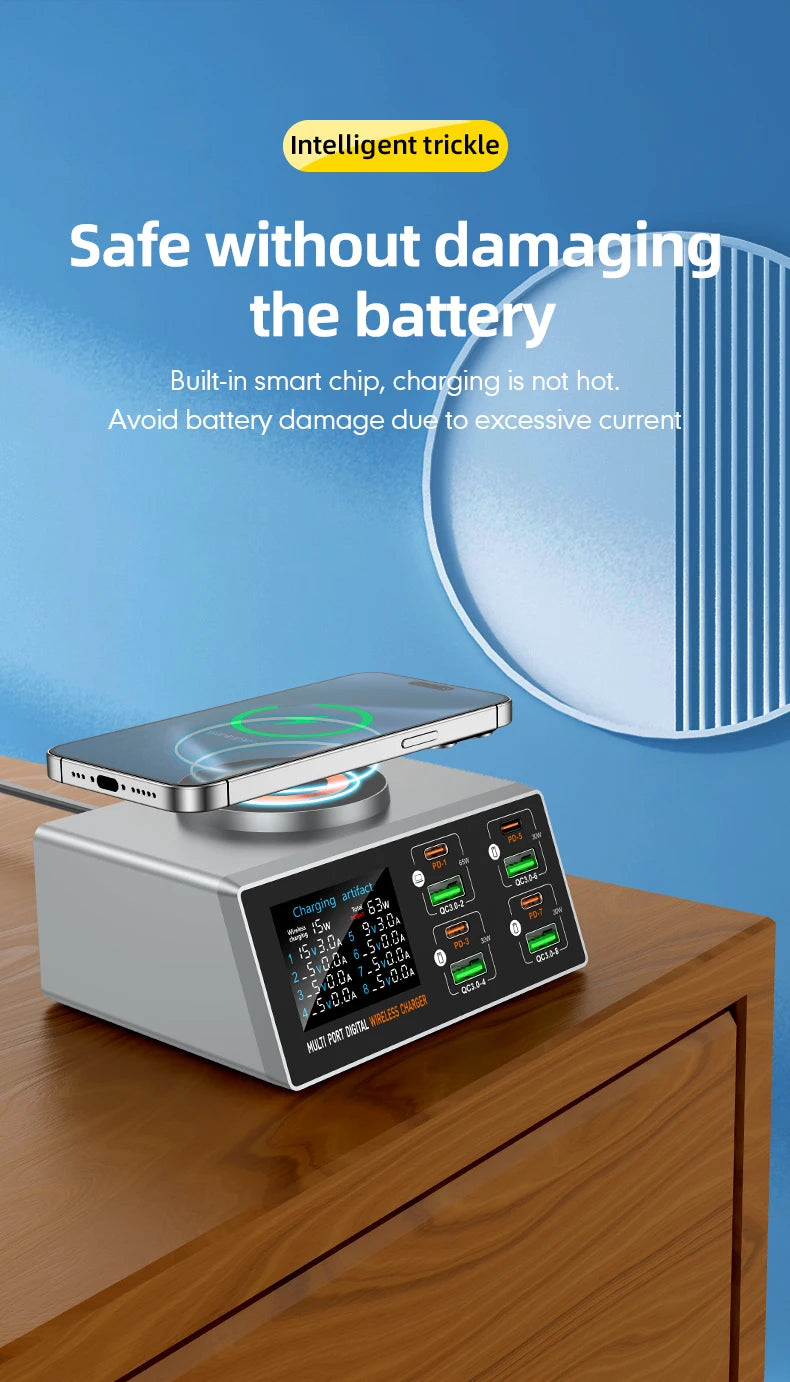 New 140W Multi-Function Charger Wireless Charger 8-Port PD+QC USB Type-C Quick Charger Home Travel Office Convenient