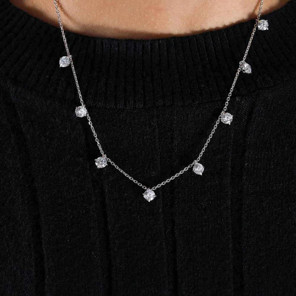 Collar de 8 piedras redondas de moissanita real para mujer con pequeños diamantes flotantes, cadena de plata S925, chapado en oro de 18 quilates, regalo de joyería