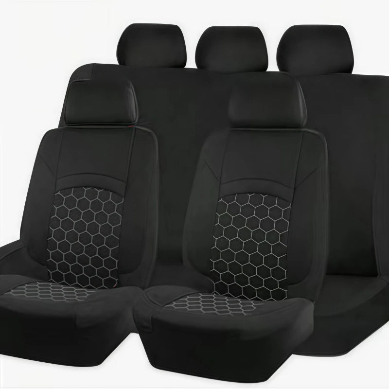 9PCS All-Season Universal Car Seat Covers, Honeycomb Embroidered Durable Polyester Fabric, Hand Washable Car Seat Covers