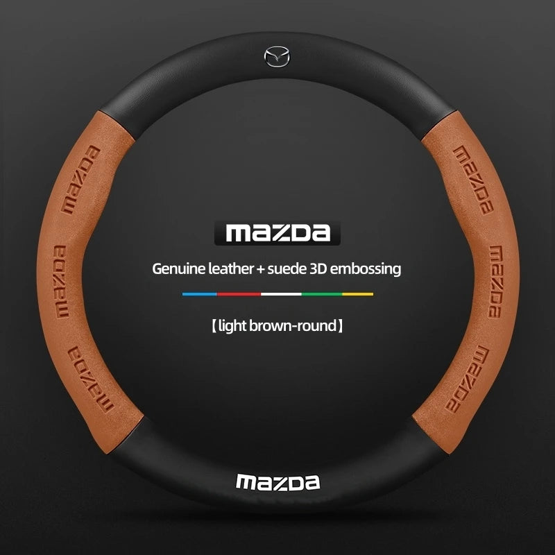 Steering Wheel Cover for Mazda – Genuine Leather Carbon Fibre Axela CX3 CX5 CX30 MX30