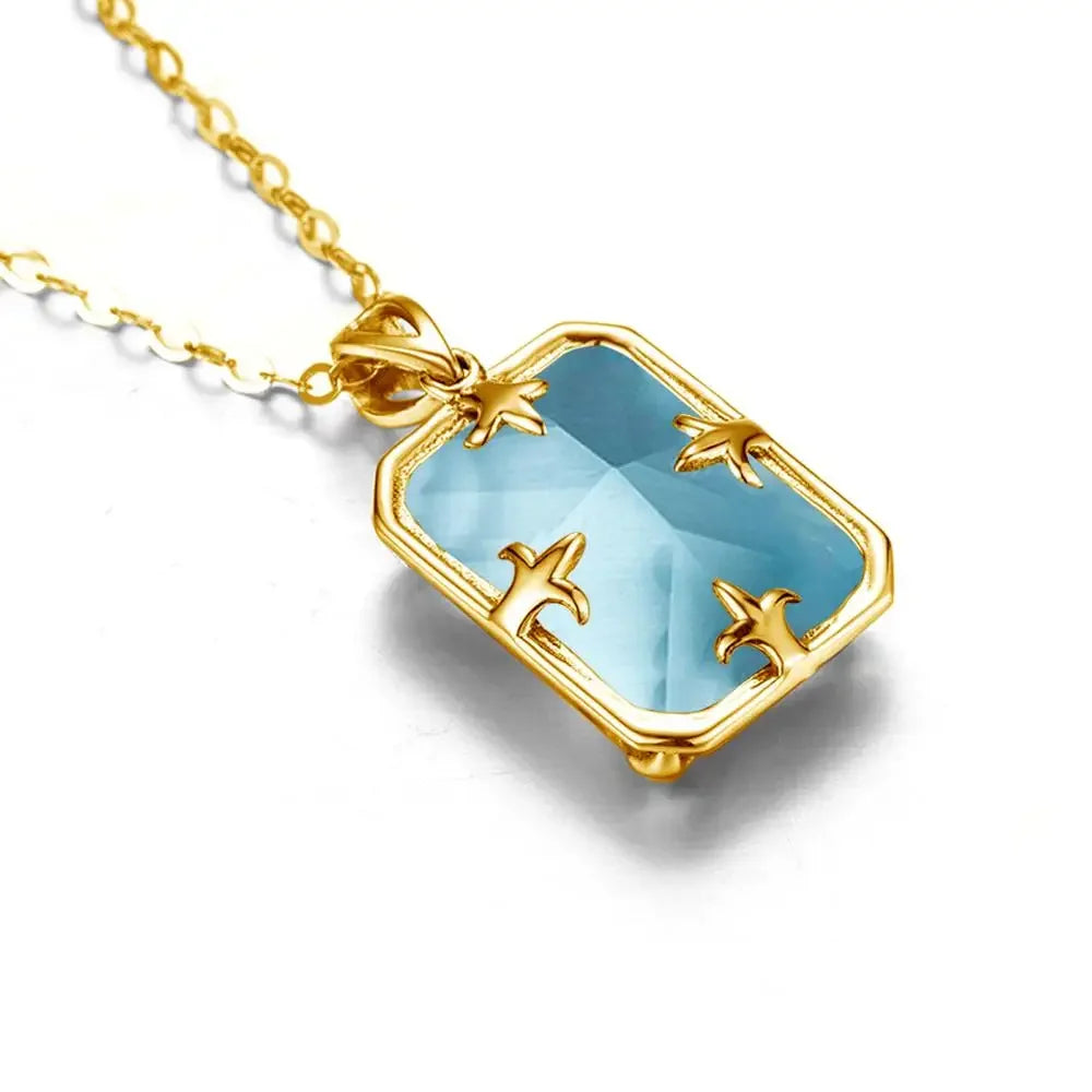 100% Real Silver 925 Necklace Pendant Aquamarine Women Jewelry Birthday Party Banquet Girl Accessories