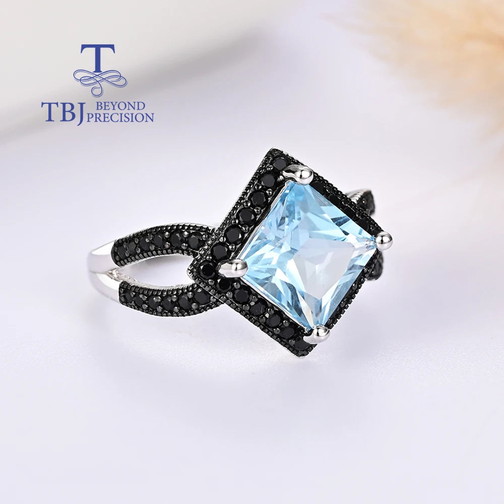 925 silver ring earrings pendant necklace natural sky blue Topaz real gemstone fine jewelry set for women's Daily and party wear