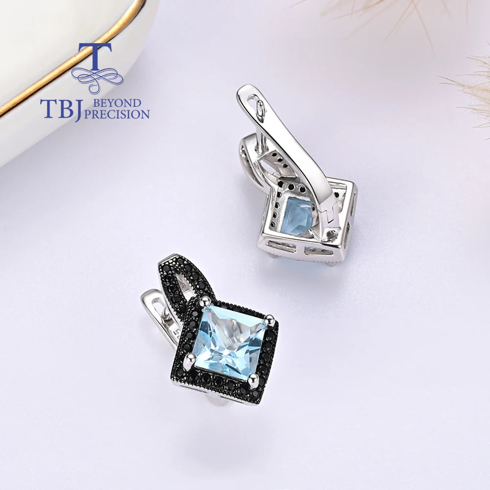 925 silver ring earrings pendant necklace natural sky blue Topaz real gemstone fine jewelry set for women's Daily and party wear