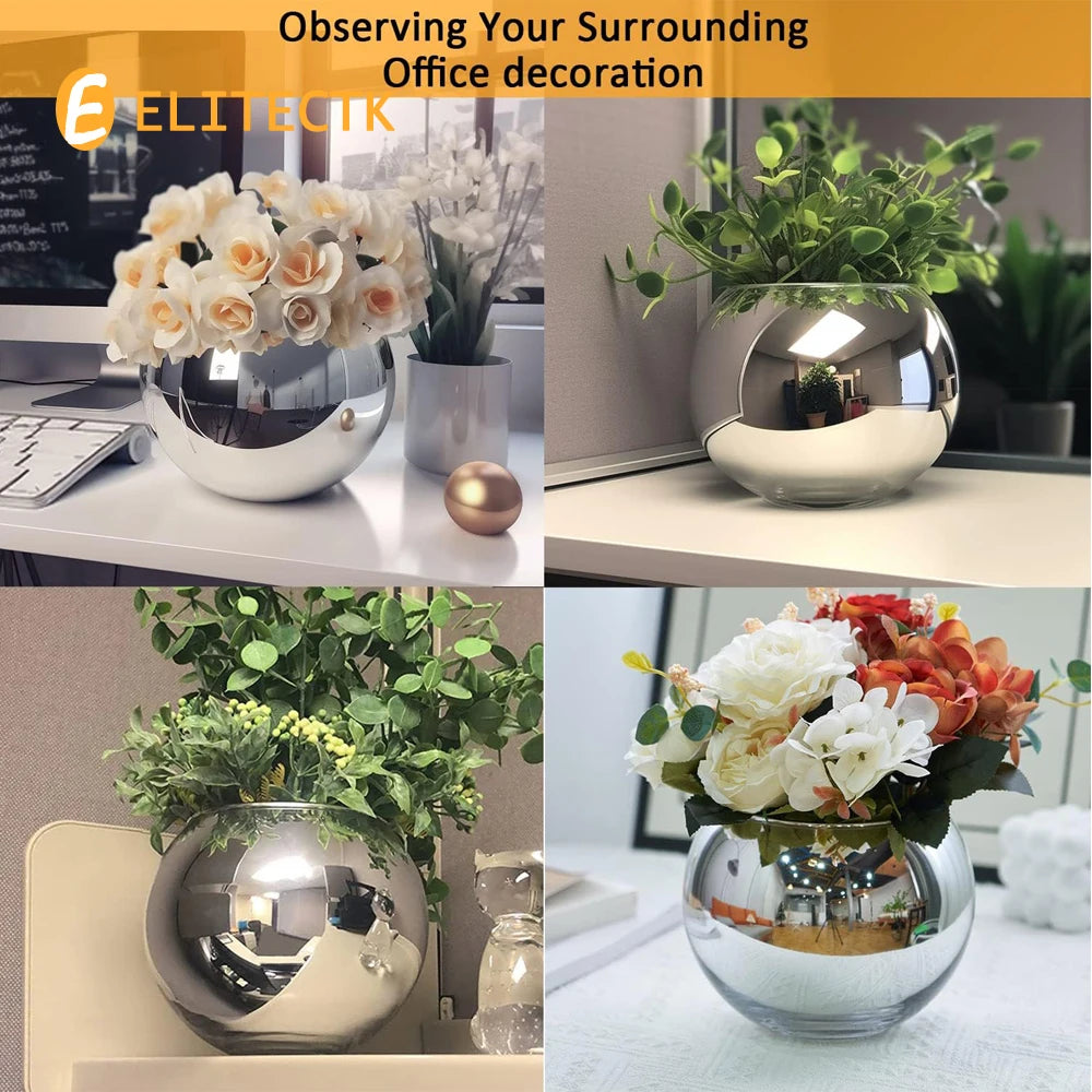 Desk Decor, Glass Candy Dish Desk Organizer to See Behind You, Home Office Aesthetic Table Vases Flower Pot, Cubicle Convex