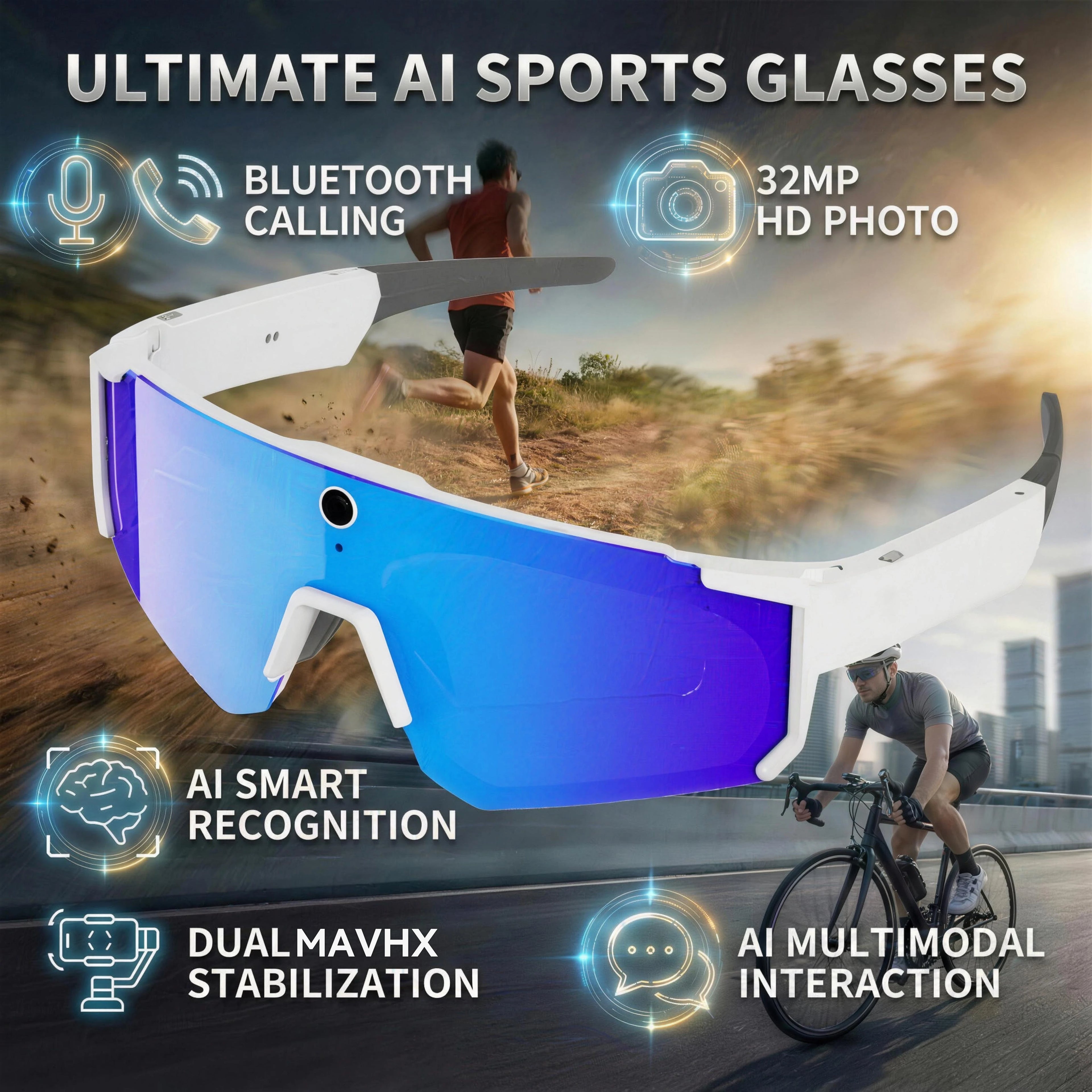 2026 New Smart Glasses Men 800W HD Photo Video Bluetooth Call Translation Anti Glare Running Baseball Sunglasses Cycling Glasses