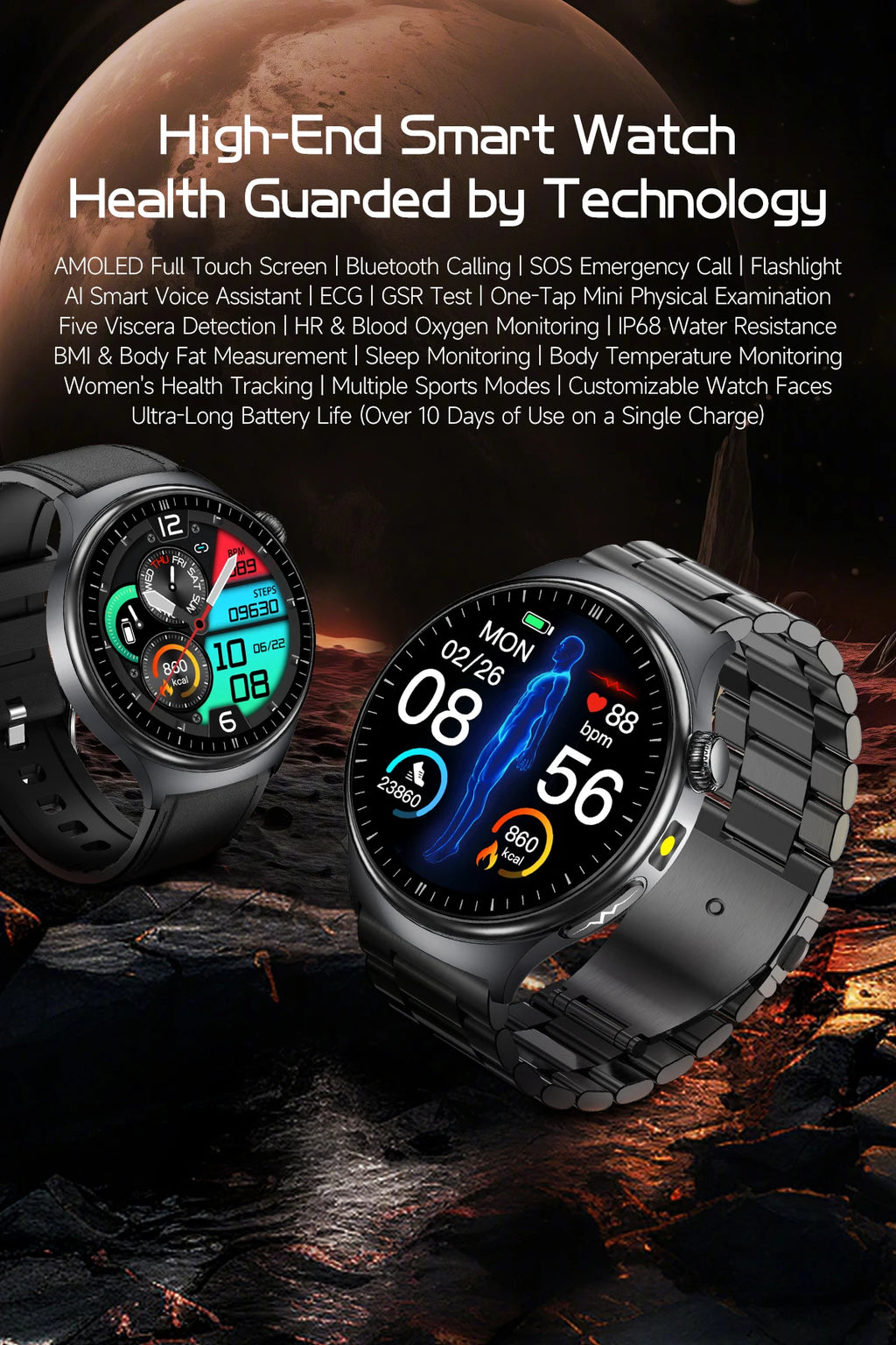 2026 New Diagnosis ECG Smart Watch Sport AI Accurate Uric Acid Blood Pressure Body Fat Five Organ Fitness Waterproof Smartwatch