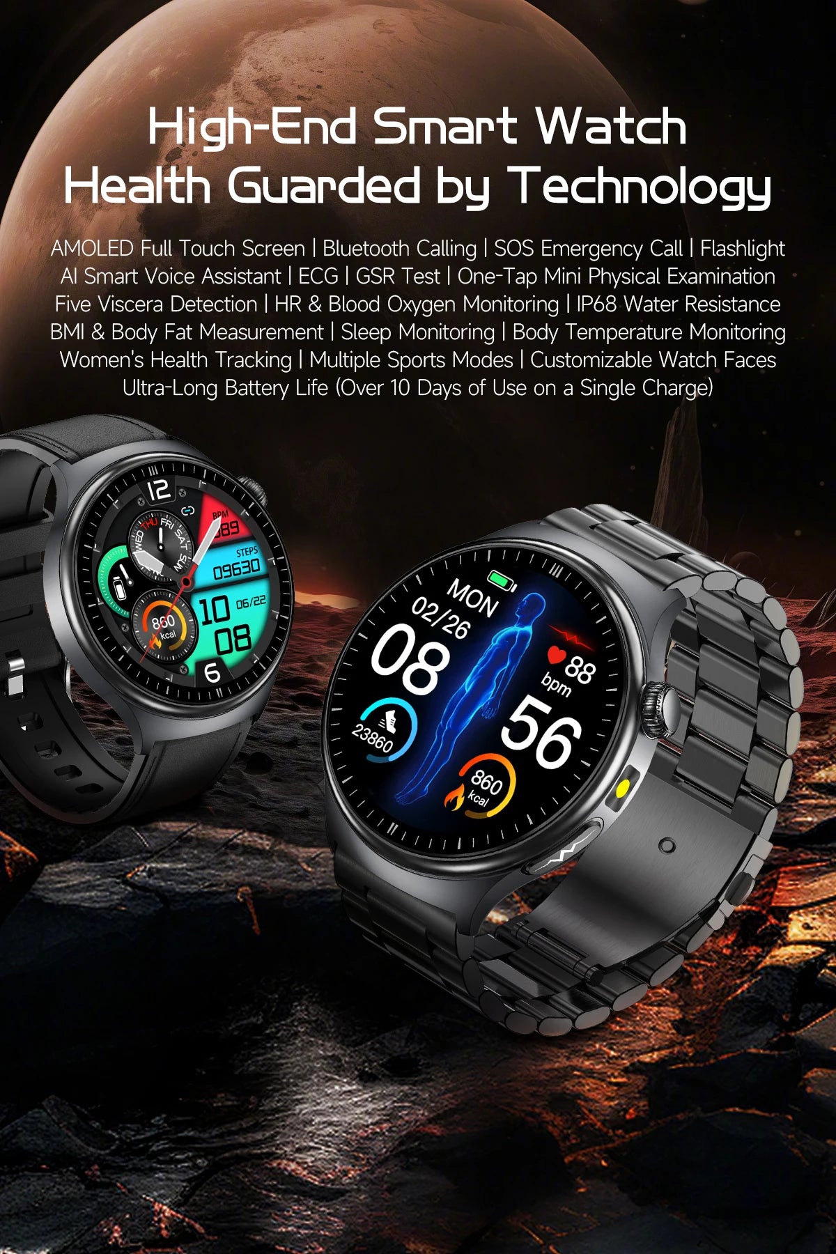 2026 New Diagnosis ECG Smart Watch Sport AI Accurate Uric Acid Blood Pressure Body Fat Five Organ Fitness Waterproof Smartwatch