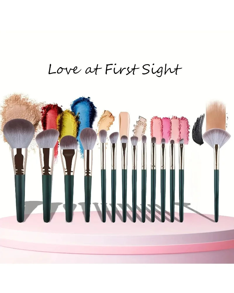 Luxury 14-Piece Makeup Brush Set Professional Full Face & Eye Detail Brushes Super Soft for Foundation Blush Application