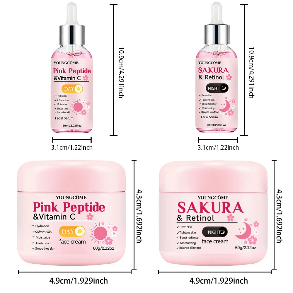 Pink Peptide & Sakura Retinol Day & Night Skincare Set 4pcs