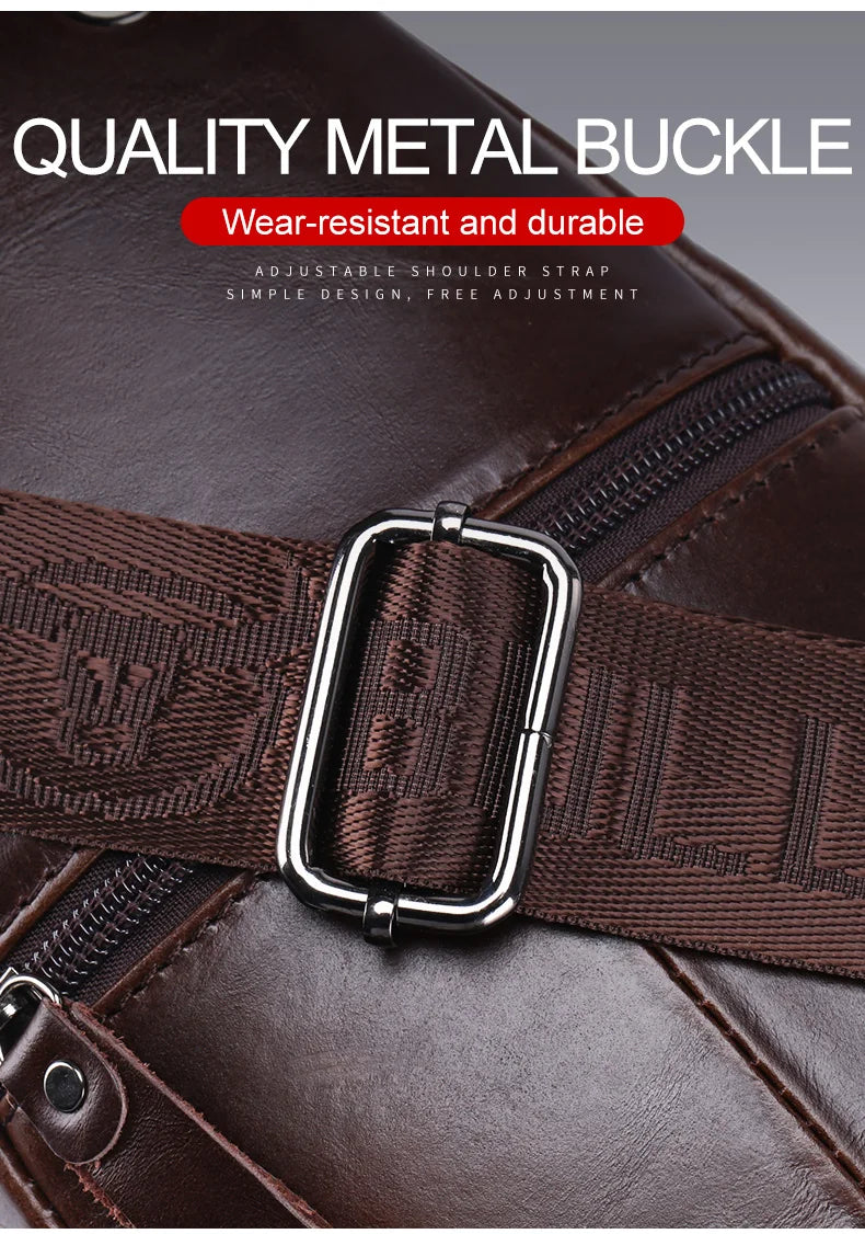 BULLCAPTAIN Men's Leather Chest Bag – Large Capacity Sling Messenger Bag XB-127