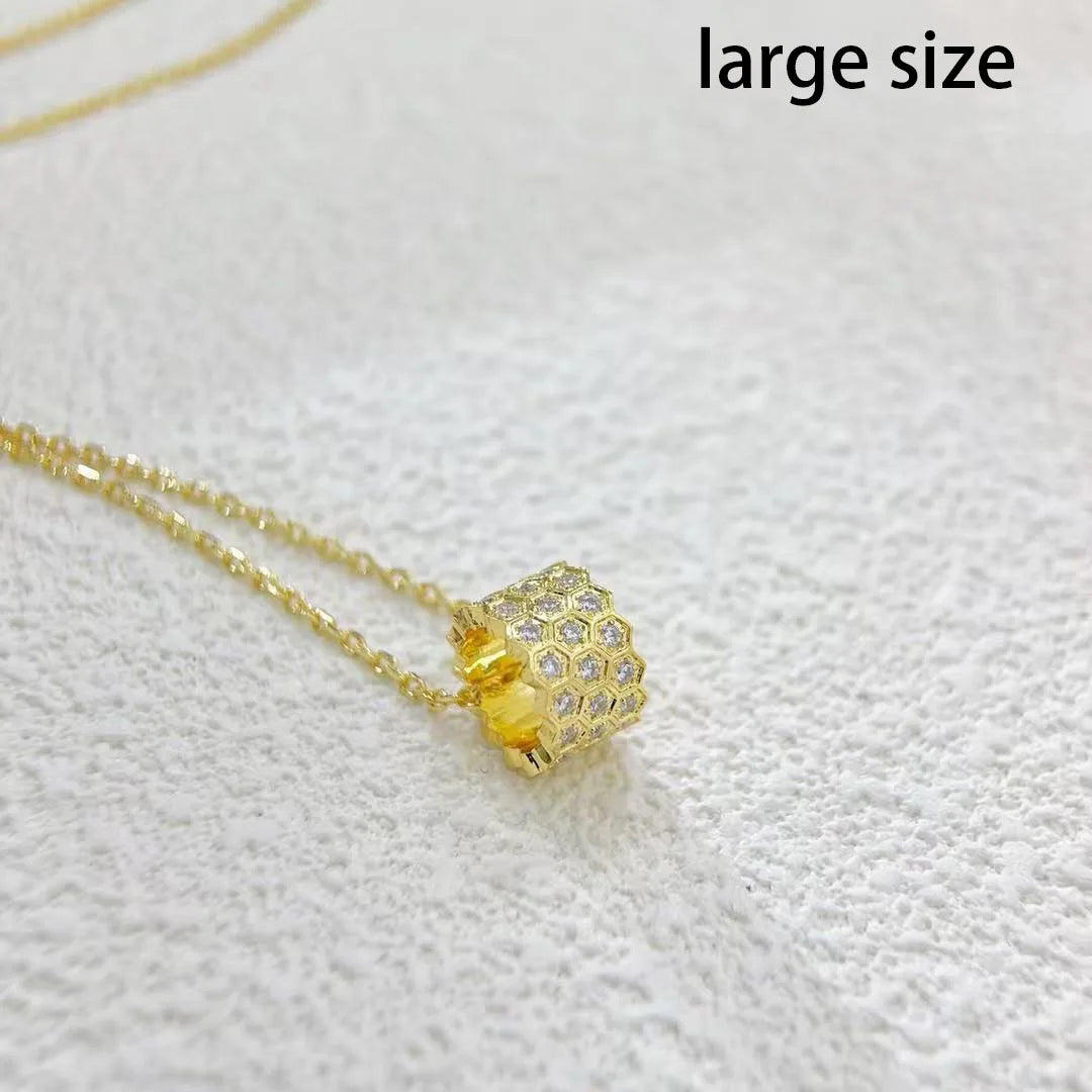 Honeycomb Design S925 Pure Silver Necklace With Diamond inlay, luxurious and Exquisite Women's Fashion Jewelry, Wedding Gift