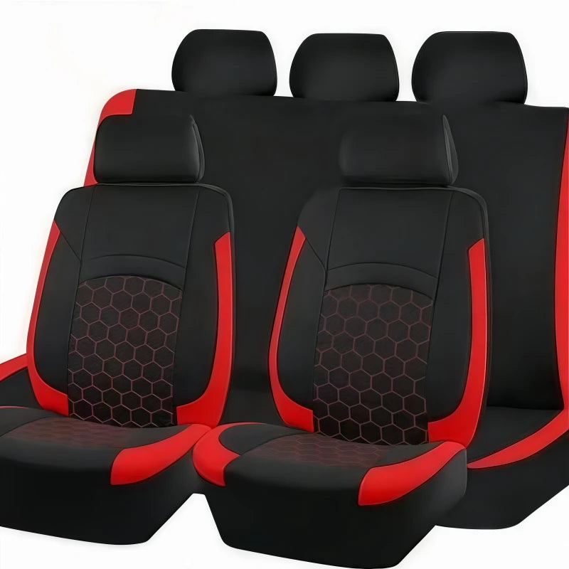 9PCS All-Season Universal Car Seat Covers, Honeycomb Embroidered Durable Polyester Fabric, Hand Washable Car Seat Covers