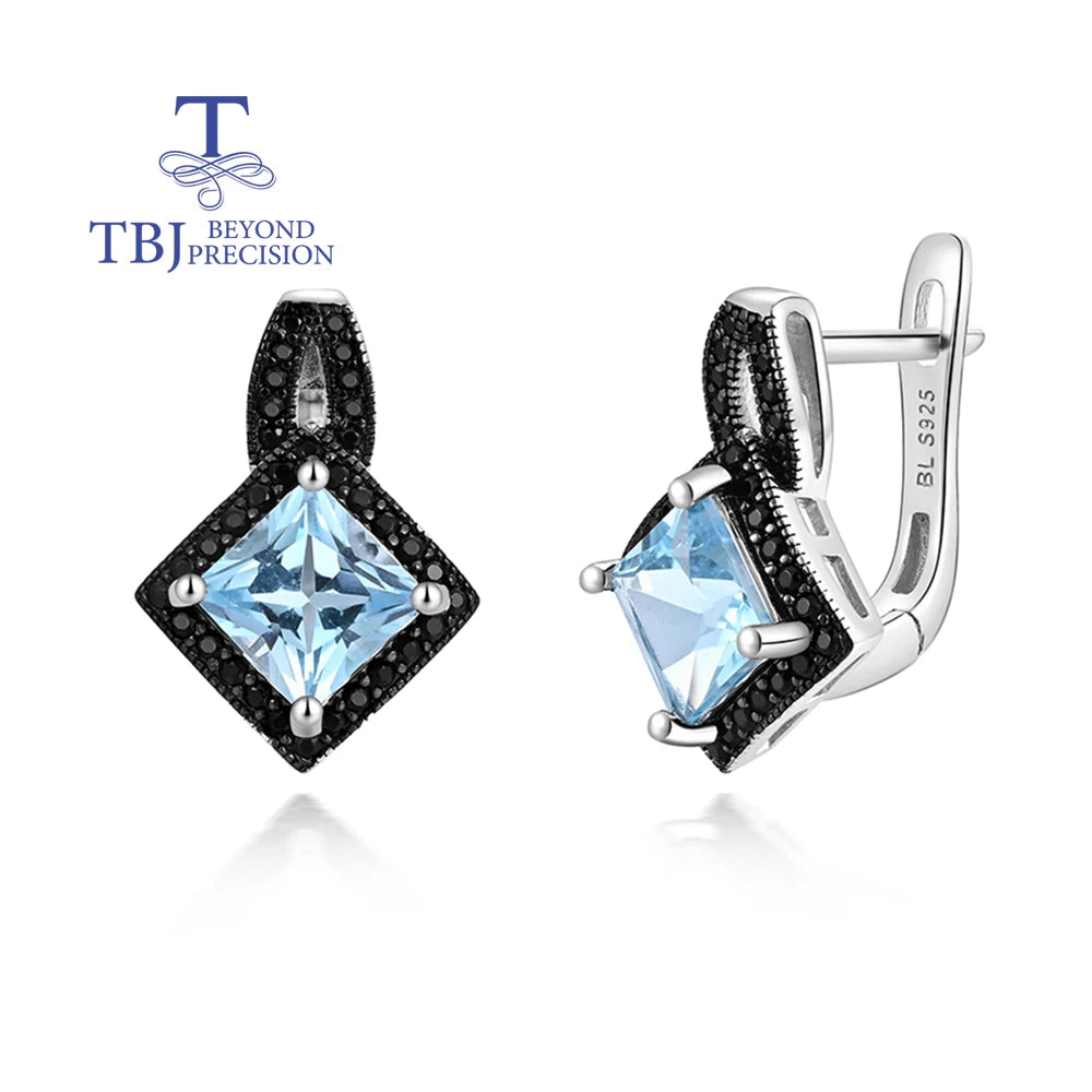 925 silver ring earrings pendant necklace natural sky blue Topaz real gemstone fine jewelry set for women's Daily and party wear