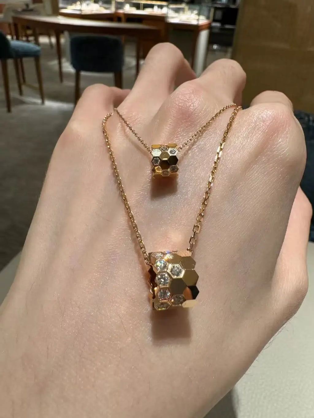 Honeycomb Design S925 Pure Silver Necklace With Diamond inlay, luxurious and Exquisite Women's Fashion Jewelry, Wedding Gift