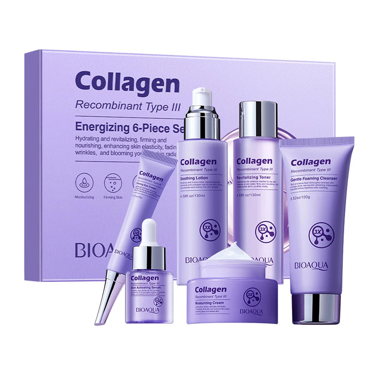 BIOAOUA Collagen Anti-Wrinkle Skincare Set – 6pcs with Eye Cream, Face Cream, Toner & Serum