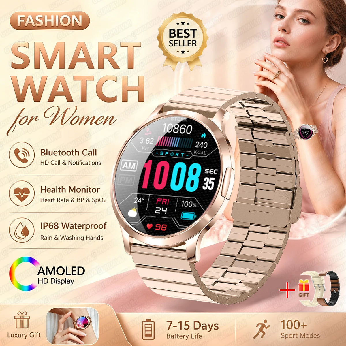 1.32-Inch AMOLED Smartwatch with 100+ Sports Modes & Bluetooth Calling