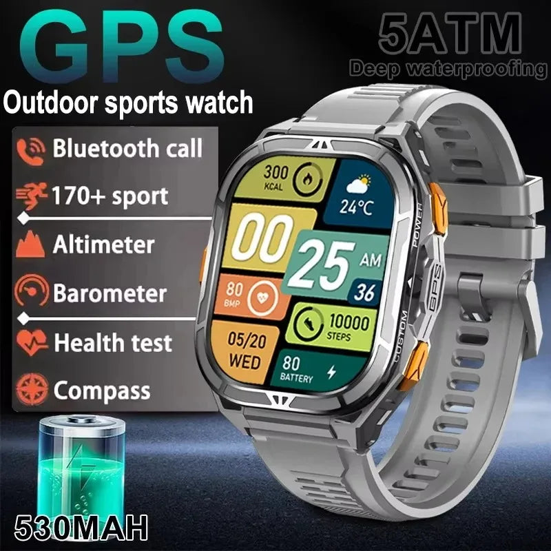 Men's GPS Smart Watch 1.96" AMOLED with Compass & Bluetooth Call
