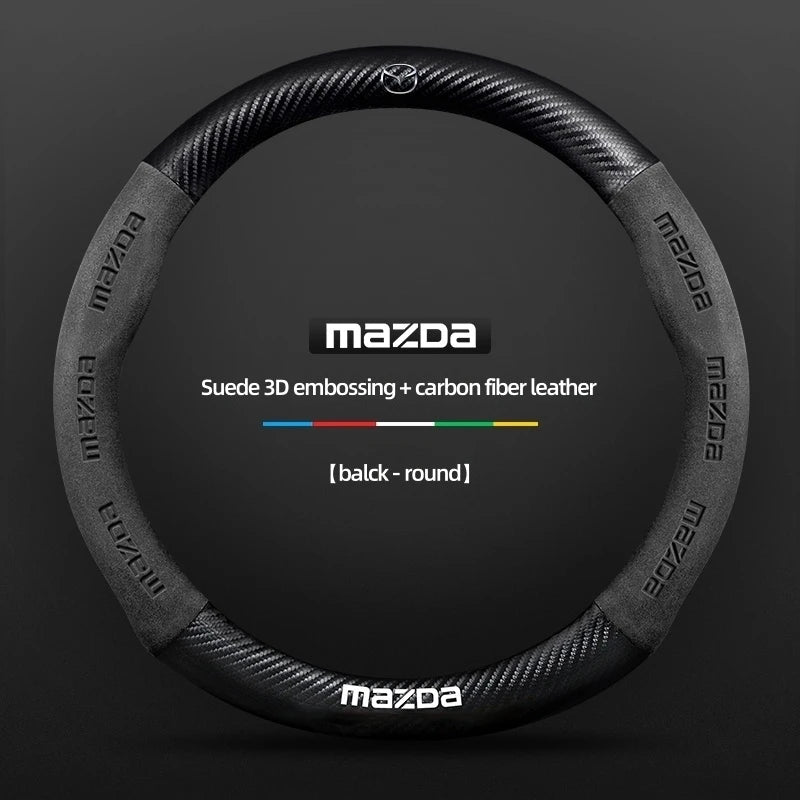 Steering Wheel Cover for Mazda – Genuine Leather Carbon Fibre Axela CX3 CX5 CX30 MX30