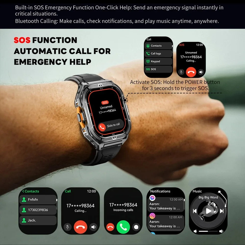 Men's GPS Smart Watch 1.96" AMOLED with Compass & Bluetooth Call