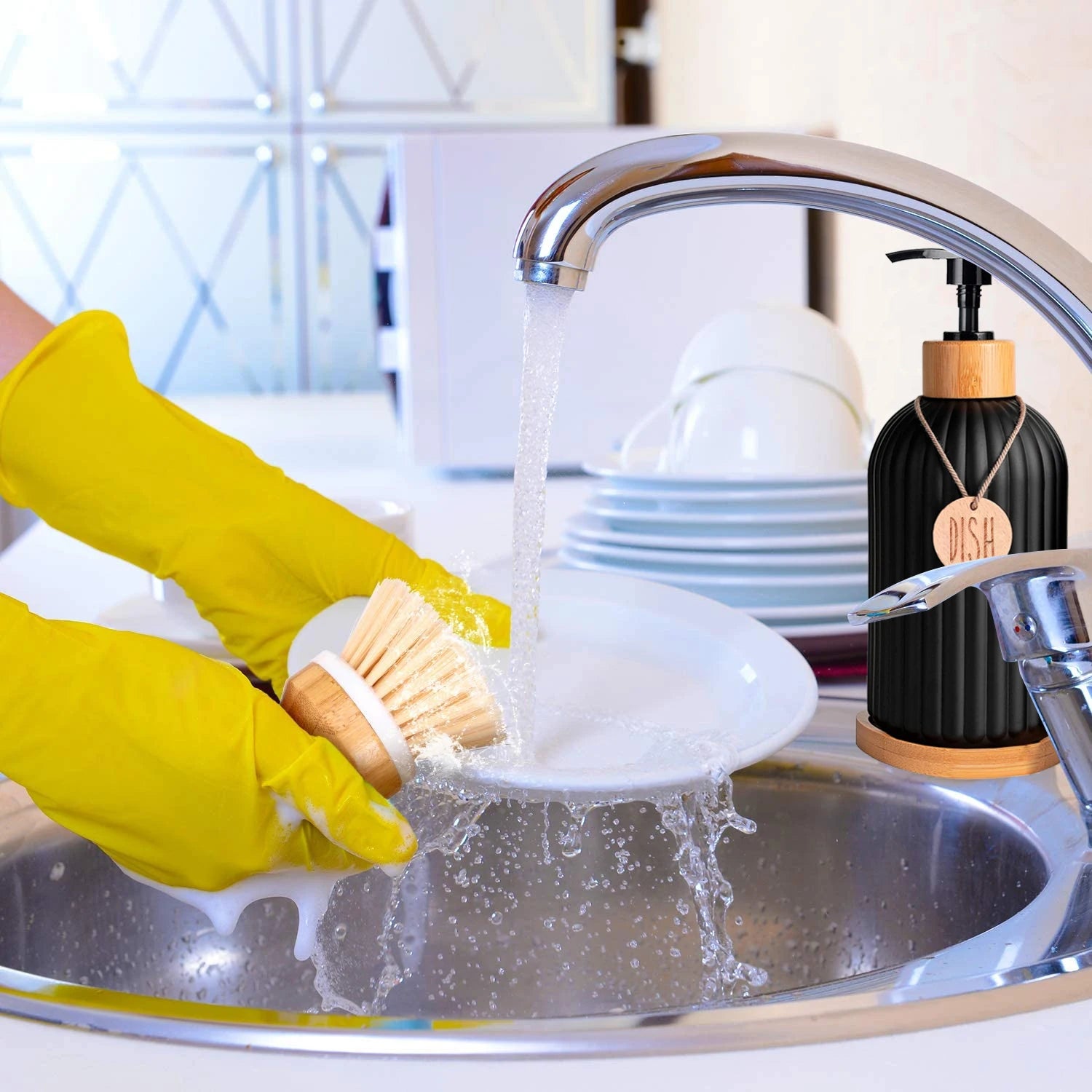 Black Dish Soap Dispenser Set – Countertop Kitchen Organiser