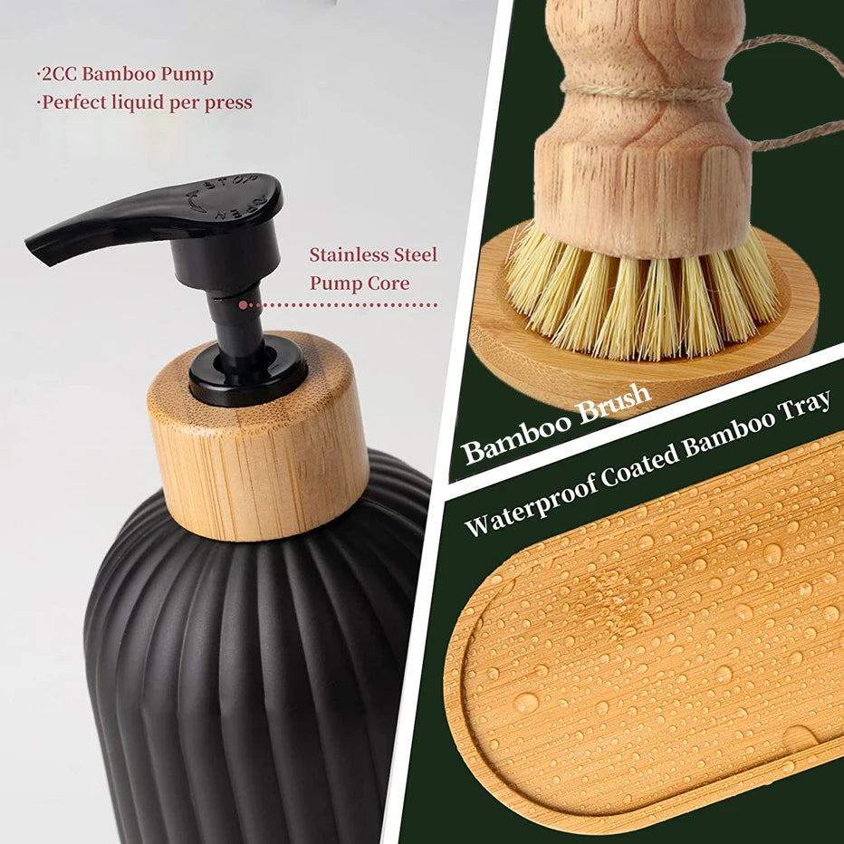 Black Dish Soap Dispenser Set – Countertop Kitchen Organiser
