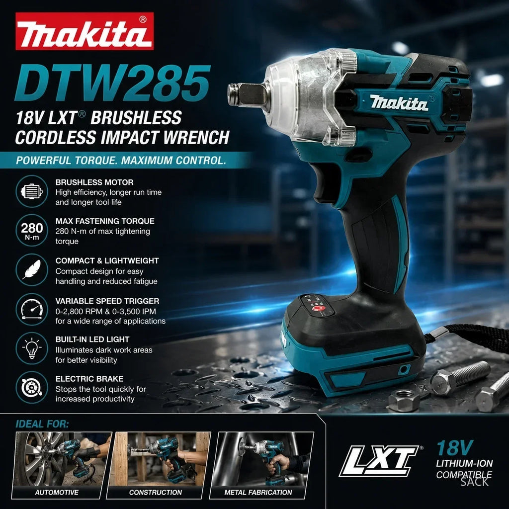 Makita DTW285 Brushless Cordless Impact Wrench – 18V High Torque Power Tool