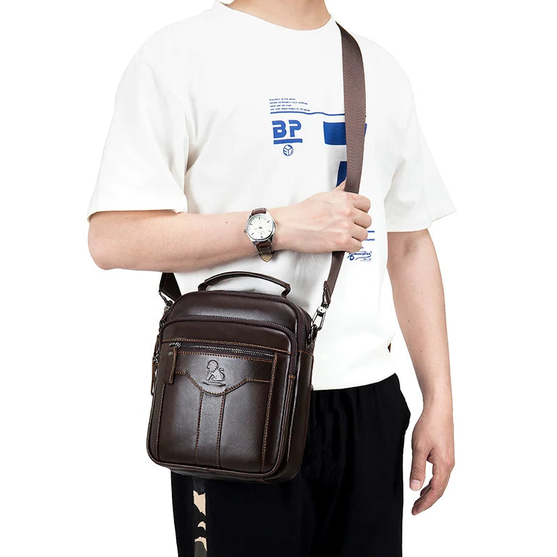Men's Retro Cowhide Leather Crossbody Bag – Trendy Shoulder Bag