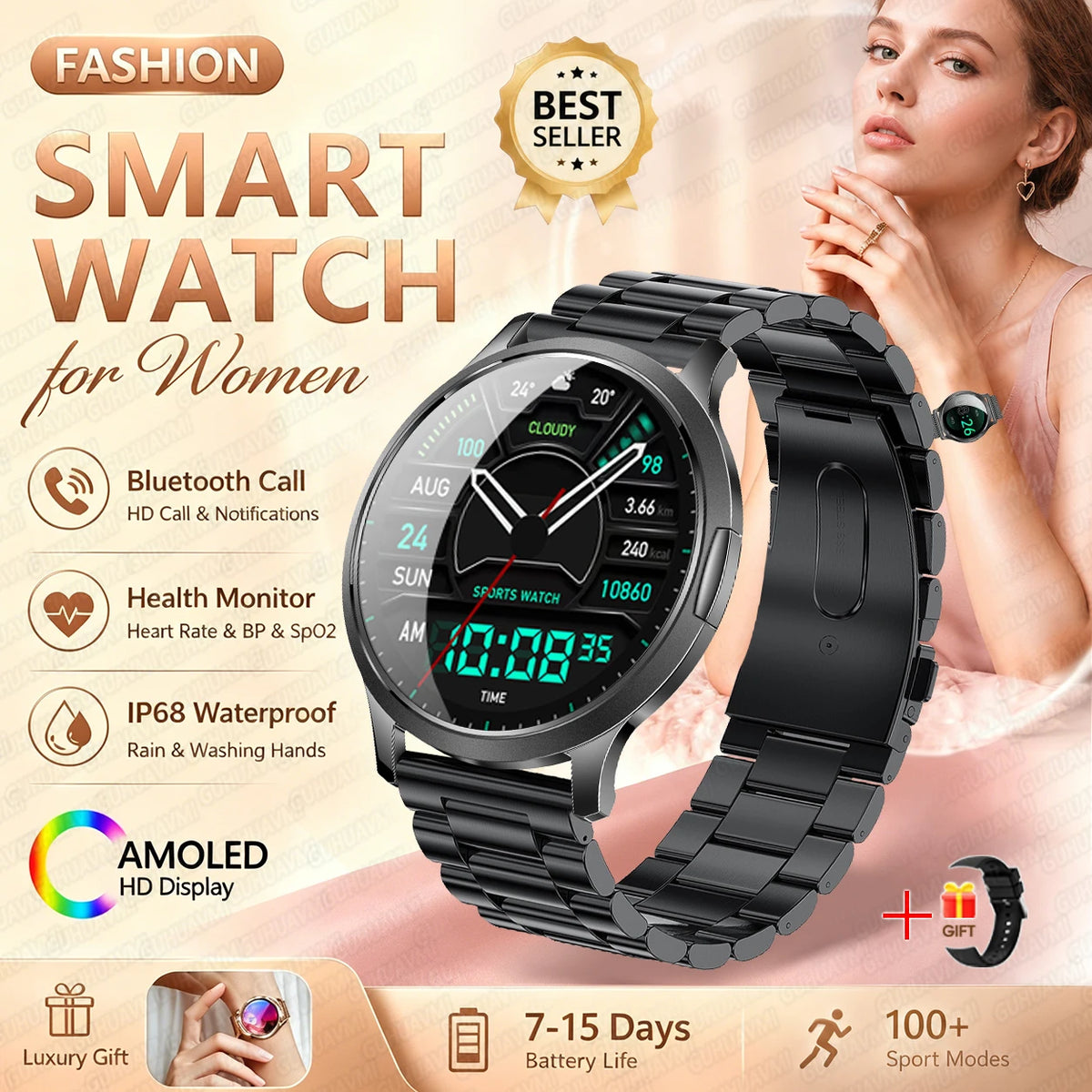 1.32-Inch AMOLED Smartwatch with 100+ Sports Modes & Bluetooth Calling