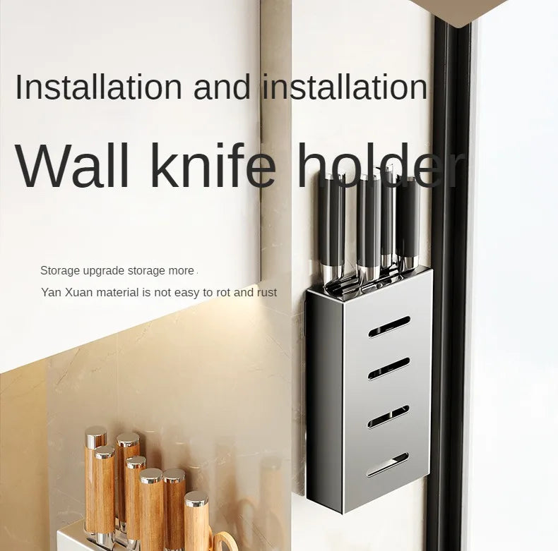 Kitchen Knife Holder Knife Storage Rack No Punching Wall-mounted Storage Box Knife Storage Box Household Knife Storage Seat