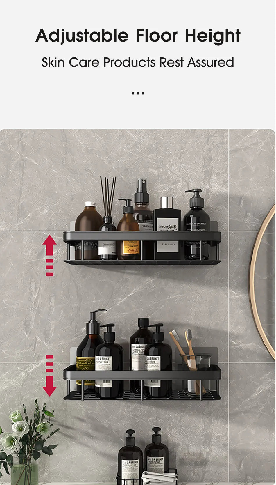 Bathroom Storage Rack No Drill Shelves Wall Mount Corner Shelf Shower Holder For WC Shampoo Organizer Bathroom Accessories