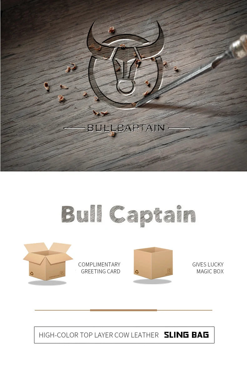 BULLCAPTAIN Men Chest Bag Head Layer Cowhide Men's Bag Casual Fashion Chest Belt Bag Popular Styles Business Shoulder Bag